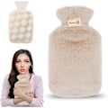 Miniatyrbilde 1 av 5: Premium Varmeflaske med Trekk, 800ml Varmeflaske med Myk Plysjtrekk, Sengeflaske med Fleece Trekk for Barn og Voksne, Smertelindring, Varme- 1