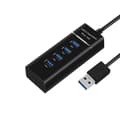 USB 3.0 HUB Splitter with LED Indicator, 4-Port High-Speed Data Transfer, 1.2m Cable - Black