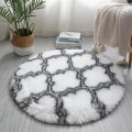 Miniatyrbild 3 av 4: Runda Mattor Mjuka Bekväma Fluffiga Shaggy Hög Högen Matta För Vardagsrum Sovrum Grey Square Diameter 80cm