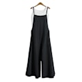 Miniatyrbillede 2 af 2: Afslappet løs jumpsuit til kvinder, sommer, ensfarvet bomuldslinned, stropper, brede ben, bukser, dungaree, hagesmæk, overalls, ærmeløs, oversized jumpsuits Black M