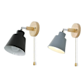 Miniatyrbillede 4 af 5: Sengside Natlampe Nordisk Trævæglampe Sengsidevæglampe Soveværelse Korridor Med Lynlås [DB] Black