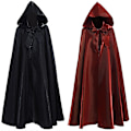 Miniatyrbillede 3 af 4: Halloween Kostume Til Kvinder og Mænd - Lang Hexe Kappe med Hætte i Satin Rød - Middelalderlig Maroon 130cm