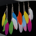 Miniatyrbillede 4 af 5: Mode Feather Lang Tassel Kæde Charm Kvinder Krog Øreringe Party Smykker Gave White