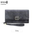 New RFID Multifunctional Women's Tri-fold Long Wallet Grey