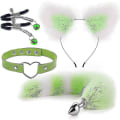 Miniatyrbild 1 av 2: 4 st Sexig Räv Metall Butt Plug Svans med Hårsnodd Set Svans för Par Cosplay Yj5-2 Yj5-2  [DmS] White and green
