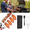 Miniatyrbillede 3 af 5: Nye 3-vejs Grillspyd Rejespyd Til Grillning Rustfrit Stål Grillpinde Med Trykstang 3-takkede Spid Bbq Pinde Kebab 1pcs