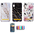 Miniatyrbillede 1 af 7: iPhone XR - Etui Beskyttelse Blomster / Marmor Svart