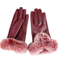 Miniatyrbillede 5 af 6: Winter PU Leather Full Finger Touch Screen Warm Gloves Röd