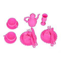 Miniatyrbild 3 av 5: Matsalsmöbel Matbord Set För Barbie Docka Chockerande Rosa Vit