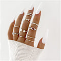 Miniatyrbillede 1 af 5: Boho Pearl Infinity Knuckle Rings Set Lucky 8 Wave Twisted Finger Joint Ring Traje Anillos apilables para Mujeres Niñas Hombres (Plateado)