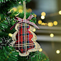 Miniatyrbillede 5 af 5: Julepynt Træpynt, 8 stk. Rød Sort Buffalo Check Plaid Syning Burlap Hængende Ornamenter, Træ Kugle Klokke Strømpeformet Hængende De