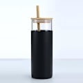 Miniatyrbilde 1 av 3: Glass Tumbler Glass Vannflaske Sugerør Silikon Beskyttende Hyls Black 600ml