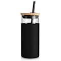 Miniatyrbilde 3 av 3: Glass Tumbler Glass Vannflaske Sugerør Silikon Beskyttende Hyls Black 600ml