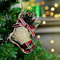 Miniatyrbillede 3 af 5: Julepynt Træpynt, 8 stk. Rød Sort Buffalo Check Plaid Syning Burlap Hængende Ornamenter, Træ Kugle Klokke Strømpeformet Hængende De