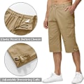 Pikkukuva 5 / 5: Miesten rento twill-kangasjoustavat 3/4-pituus cargo-shortsit löysä istuvuus monikäyttöiset capri-pitkät shortsit M Khaki