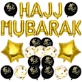 Pikkukuva 1 / 4: HAJJ MUBARAK -kirjainilmapallot, koristeelliset juhlataustan asetteluballot Eid Al-Fitr -juhliin (musta ja kulta)