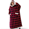 Miniatyrbilde 1 av 5: Ekstra lang hettegenser-teppe for kvinner Oversized bærbart teppe Koselig myk komfortabel Sherpa fleece gigantisk bærbart hettegenser-teppe genser (lys grå) red