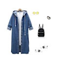 Miniatyrbillede 4 af 4: Dame Baggy Denim Jakker Langærmet Snørebånd Trenchcoat Efterår Hættetrøjer Overfrakker Deep Blue XL