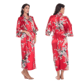 Miniatyrbillede 1 af 3: Kvinder Luksus Blød Silke Satin Kimono Robe Kjole Lang Badekåbe Nattøj Natkjole Red 3XL