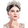 Miniatyrbilde 2 av 3: Hårbånd for kvinner, gull tiara bryllup tiara og krone, rhinestone dronning tiara krone gull