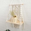 Pikkukuva 5 / 5: Boho Macrame Seinähylly Käsintehty Kudottu Tupsu Gobeliniteline Puinen Kelluva Säilytysteline H Fo (haoyi)