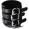 Miniatyrbillede 1 af 5: Sort bredt læderarmbånd, herre armbånd, sort ægte læder, med tre spænder