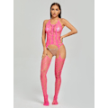 Miniatyrbillede 1 af 5: Erotisk Gennemsigtig Kropstøj i Fiskenet uden Skridt - Sling Bodystockings med Åben BH - Plus Størrelse RoseRed One Size