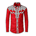 Miniatyrbild 1 av 4: Herr Western Cowboy Skjorta Broderad Långärmad Casual Slim Fit Button Down Skjorta red L