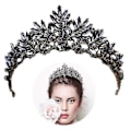 Miniatyrbillede 1 af 3: 1 stk. Sort Krone Tiara Barok Dronning Krone Sort Bryllup Tiara Til Kvinder Halloween Fest