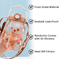 Miniatyrbilde 2 av 5: Søte Vannflasker med Sugerør, 3D Søte Klistremerker og Justerbar Stropp, Kawaii Bjørn Vannflaske for Barn Kvinner Jenter Clear 32 oz
