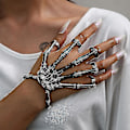 Miniatyrbillede 3 af 5: Halloween Armbånd til Kvinder Gothic Punk Hånd Skalle Skelet Elastisk Armbånd 2 stk Guld + Sort Bd-YUHAO