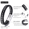 Miniatyrbillede 2 af 5: Børns drenge ægte læderarmbånd sort.titanium sølvkæde magnetisk spænde 7\"/18cm
