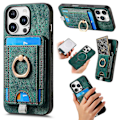 Miniatyrbillede 1 af 5: D7 Magnetisk Case til iPhone 16 Pro med Kortlomme, Ring-Stativ og PU Læder - Multicolor Green