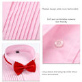 Miniatyrbilde 4 av 4: Bryllups smoking skjorte med snipp krave med sløyfe plisserte skjorte mansjettknapper lang ermet vanlig topp for menn Pink 42