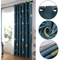 Miniatyrbilde 3 av 5: 2 stk. blå planet gardiner, mørkleggingsgardiner for barn, polyester mørkleggingsgardiner, tegneserie blå planeter soveromsgardiner for soverom, barnerom
