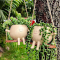 Miniatyrbillede 2 af 5: Swing Face Planter Pots, Søde Væghængte Resin Blomsterhoved Planter til Indendørs & Udendørs, Succule