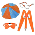 Pikkukuva 1 / 5: Puku Cosplay -asusteet, jotka sopivat täydellisesti pukeutumiseen ja leikkimiseen - mukaan lukien ikoninen oranssi rusetti, henkselit, hattu ja lasit tao