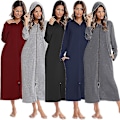 Miniatyrbillede 1 af 5: Kvinde Lang Robe Hætte Badekåbe Lynlås Op Duster Fuld Længde Solid Red XXL