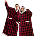Miniatyrbilde 4 av 5: Ekstra lang hettegenser-teppe for kvinner Oversized bærbart teppe Koselig myk komfortabel Sherpa fleece gigantisk bærbart hettegenser-teppe genser (lys grå) red