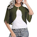 Miniatyrbilde 2 av 4: Kvinners Kort Cardigan Chiffon Topp Åpen Front Bolero Shrug Korte Ermer Crop Topper Army Green XL