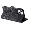 Miniatyrbillede 4 af 5: Style 016 Til iPhone 15 Etui - Skindfølelse Totem Præget Wallet Læder Telefon Cover - Multicolor Black