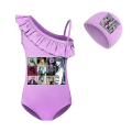 Miniatyrbillede 1 af 3: 7-14 år Taylor Swift The Eras Tour badedragt badedragt med badehætte en skulder flæse badedragt til strand pool børn piger Purple 13-14 years old