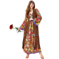 Pikkukuva 1 / 5: 70-luvun asut naisille Disco-mekkoasusteet 60-luvun 70-luvun asukokomekko naisille Hippie-asuvaatteet Halloween, 50 %:n tarjous Brown XL