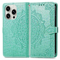Miniatyrbillede 1 af 5: Til iPhone 16 Pro Max Wallet Case Mandala Blomst Læder Telefon Cover Stativ Vis - Multicolor Green