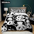 Miniatyrbild 1 av 5: v58 Sängkläder Sängset Panda Djur Barn Vinter Påslakanset Twin Full Queen King Sovrumsset Hemtextil Housse De Couette 3-Delars Sängkläder 135x200cm 53x78in