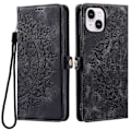 Miniatyrbillede 1 af 5: Style 016 Til iPhone 15 Etui - Skindfølelse Totem Præget Wallet Læder Telefon Cover - Multicolor Black