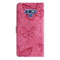 Pikkukuva 2 / 2: Yhteensopiva Samsung Galaxy Note 9 Kohokuvioitu Perhoskuvioinen Lompakkokotelo Jalustalla [DM] Rose