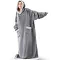 Miniatyrbilde 1 av 5: Ekstra lang hettegenser-teppe for kvinner Oversized bærbart teppe Koselig myk komfortabel Sherpa fleece gigantisk bærbart hettegenser-teppe genser (lys grå) light grey