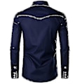 Miniatyrbild 2 av 4: Herrar Western Cowboy Skjorta Broderad Långärmad Casual Slim Fit Knappskjorta navy blue L