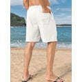 Miniatyrbillede 4 af 5: Herre Linned Shorts Bomuld Casual Sommer Strand Elastisk Talje Snørebånd Shorts Med Lommer 4XL White